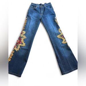 Embroidered Blue Flare Jeans